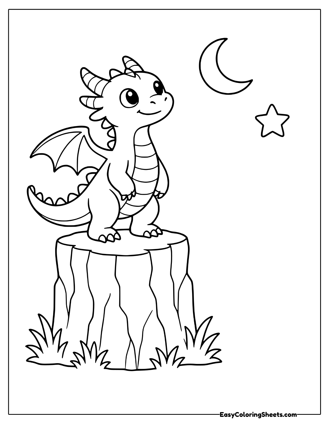Dragon standing on a cliff pillar at night
