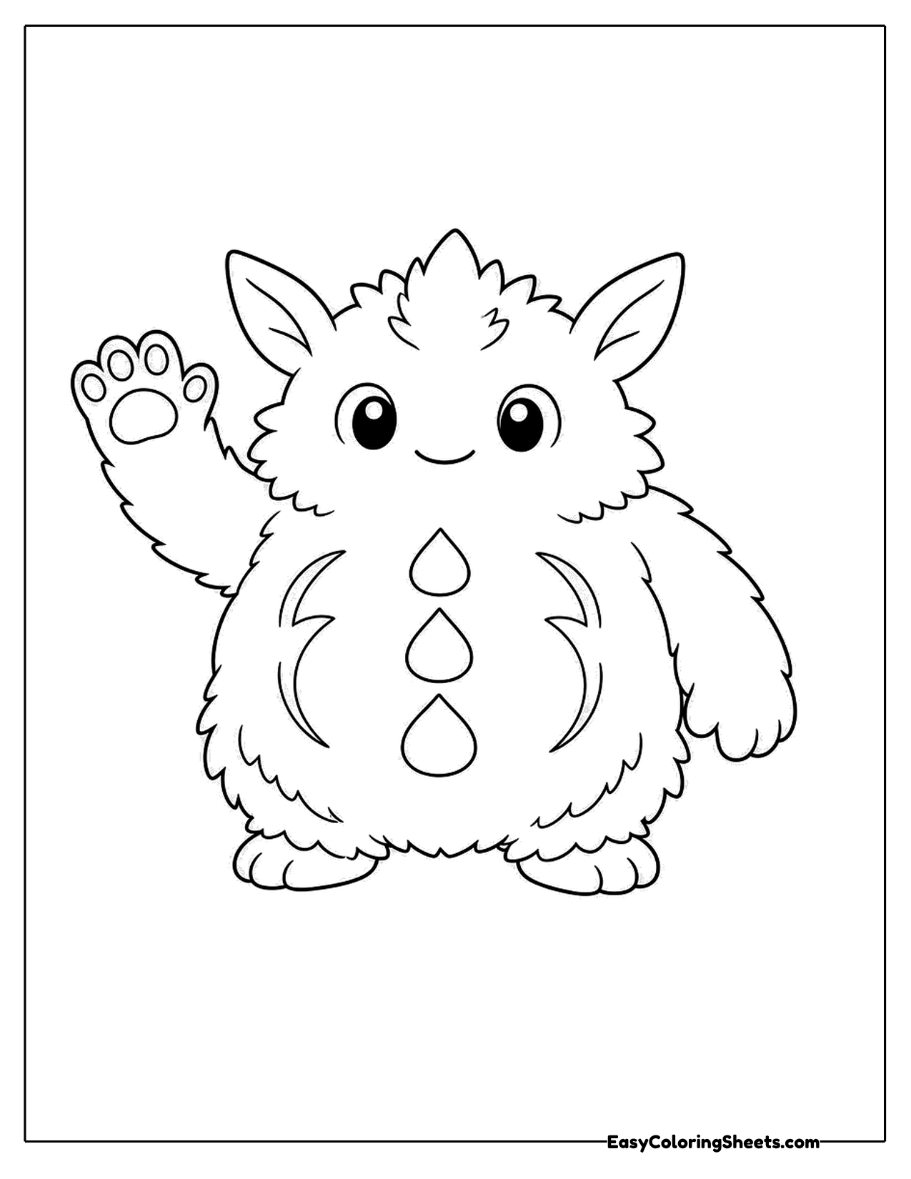 Fluffy forest creature with pointed ears waving