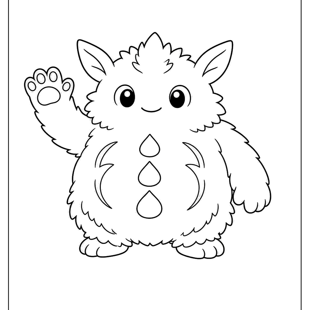 Fluffy forest creature with pointed ears waving