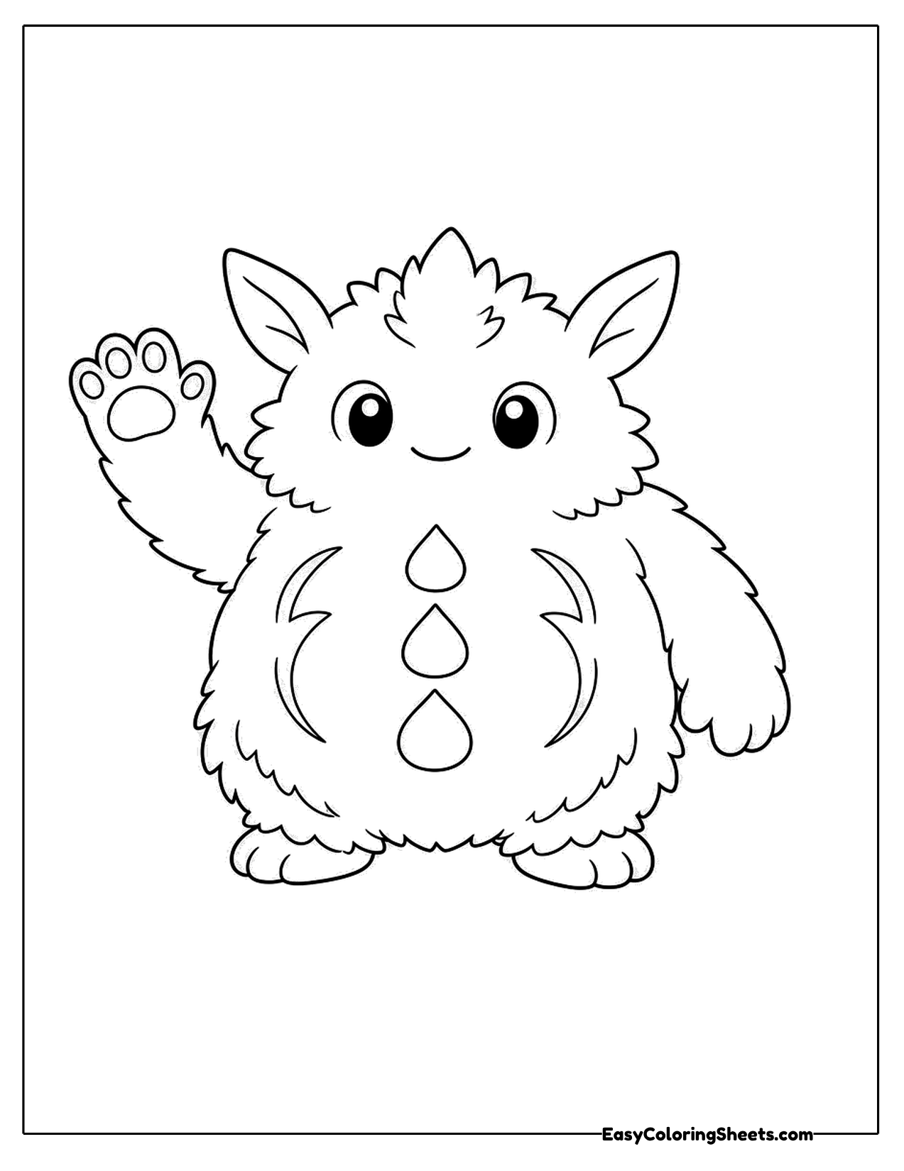 Fluffy forest creature with pointed ears waving