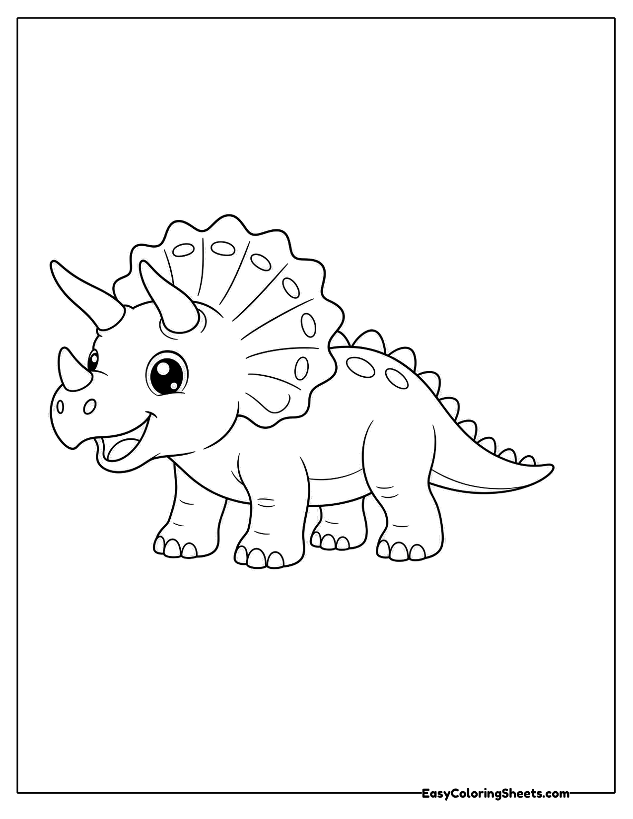 Cute triceratops walking with a smile