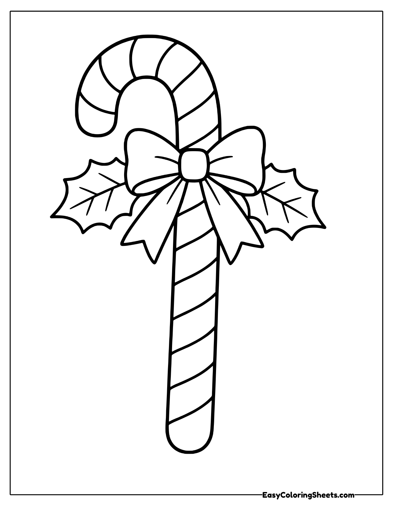 Candy cane with a bow and holly leaves
