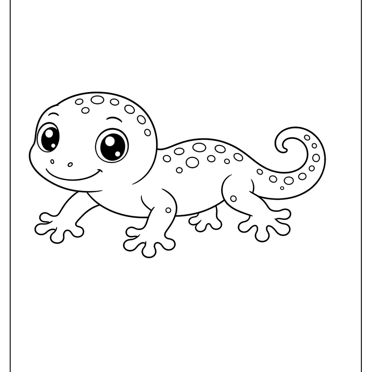 Spotted cartoon baby gecko with big eyes and a curled tail