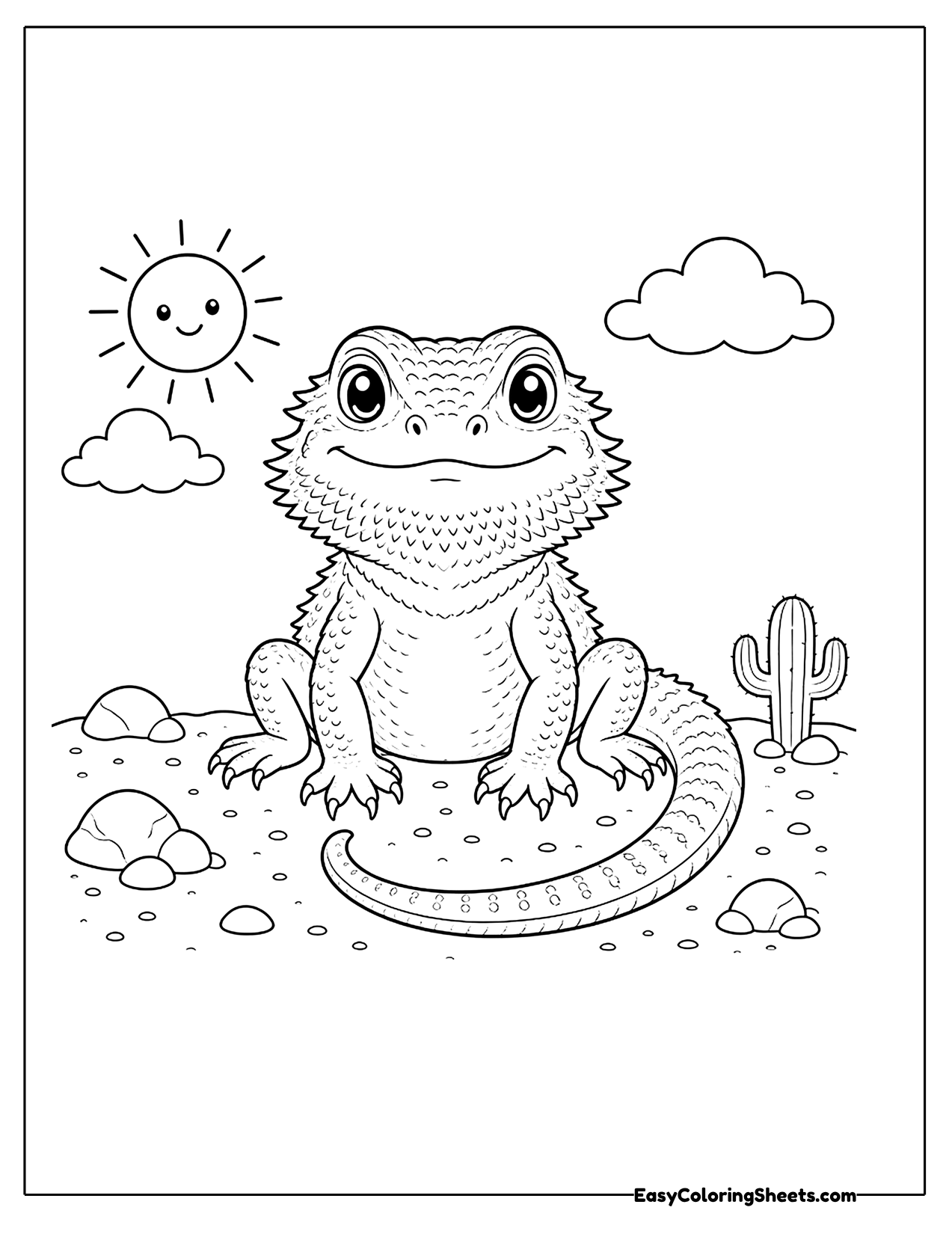 Cute bearded dragon with the sun