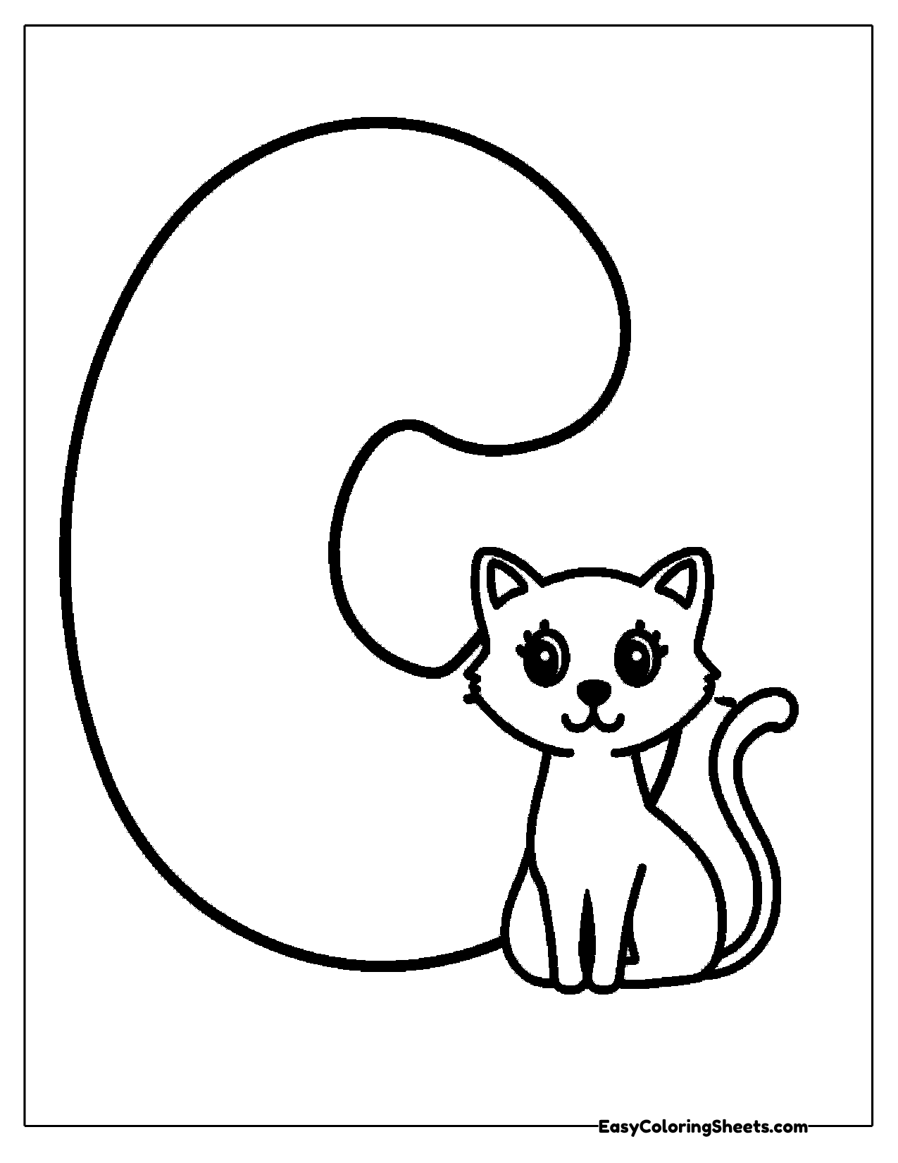 Letter C with a cat sitting in its curve