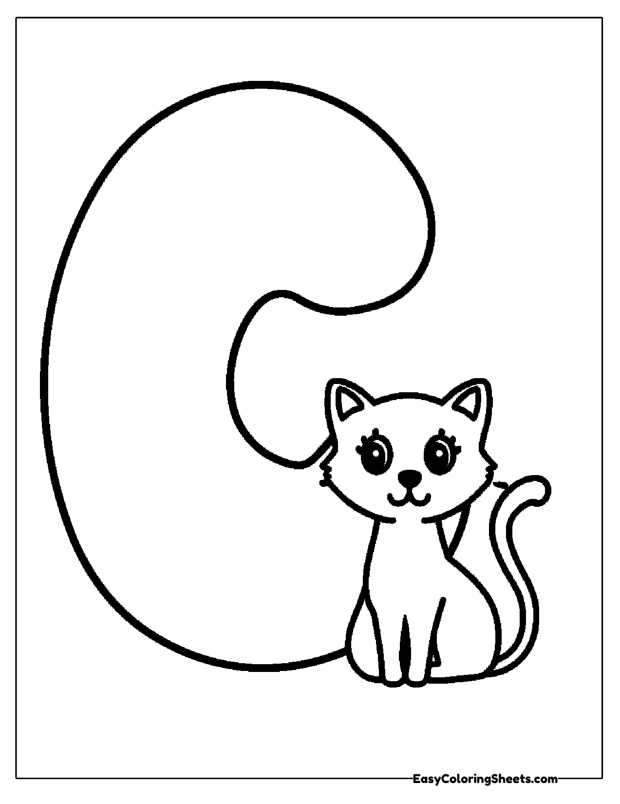 Letter C with a cat sitting in its curve