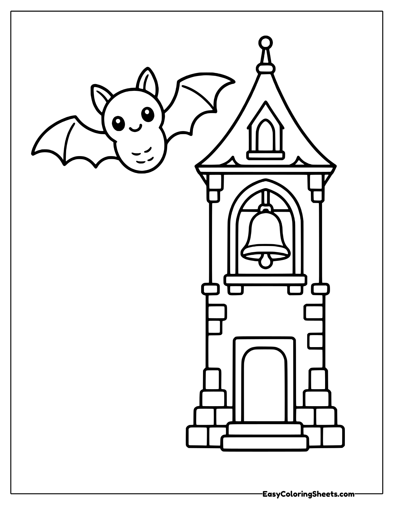 Bat flying beside a bell tower