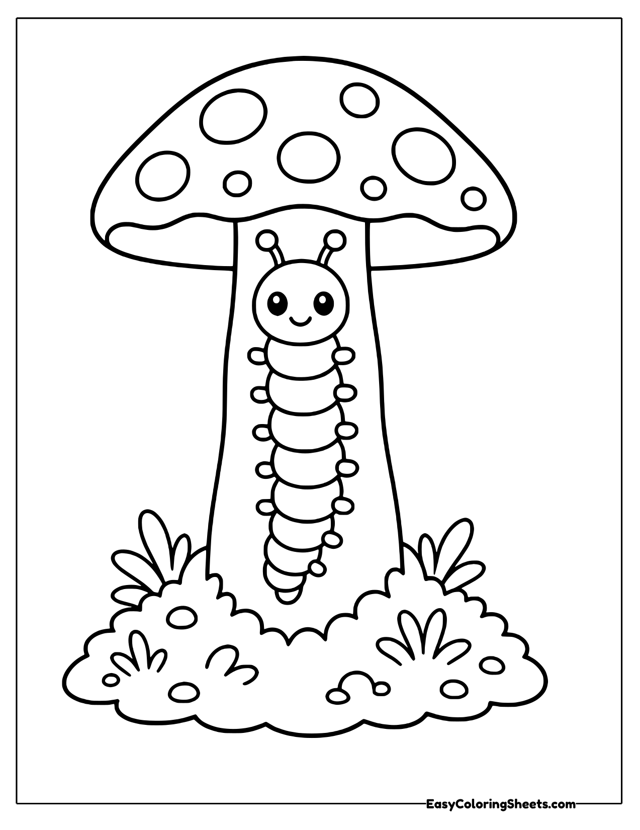 Caterpillar under a giant spotted mushroom