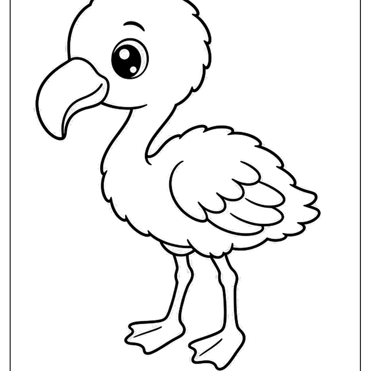 Young flamingo chick standing with a curved beak