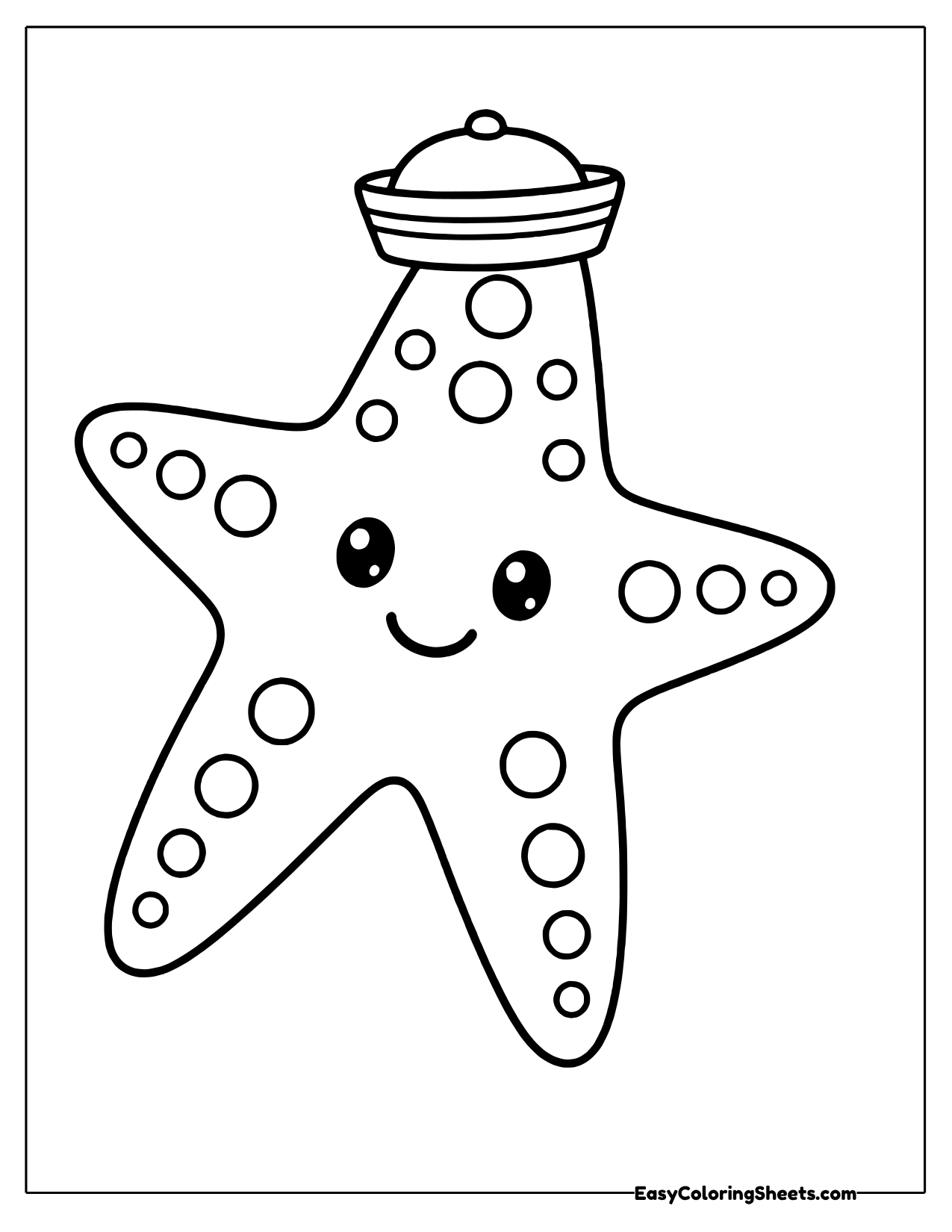 Tall bumpy starfish wearing a small striped sailor hat