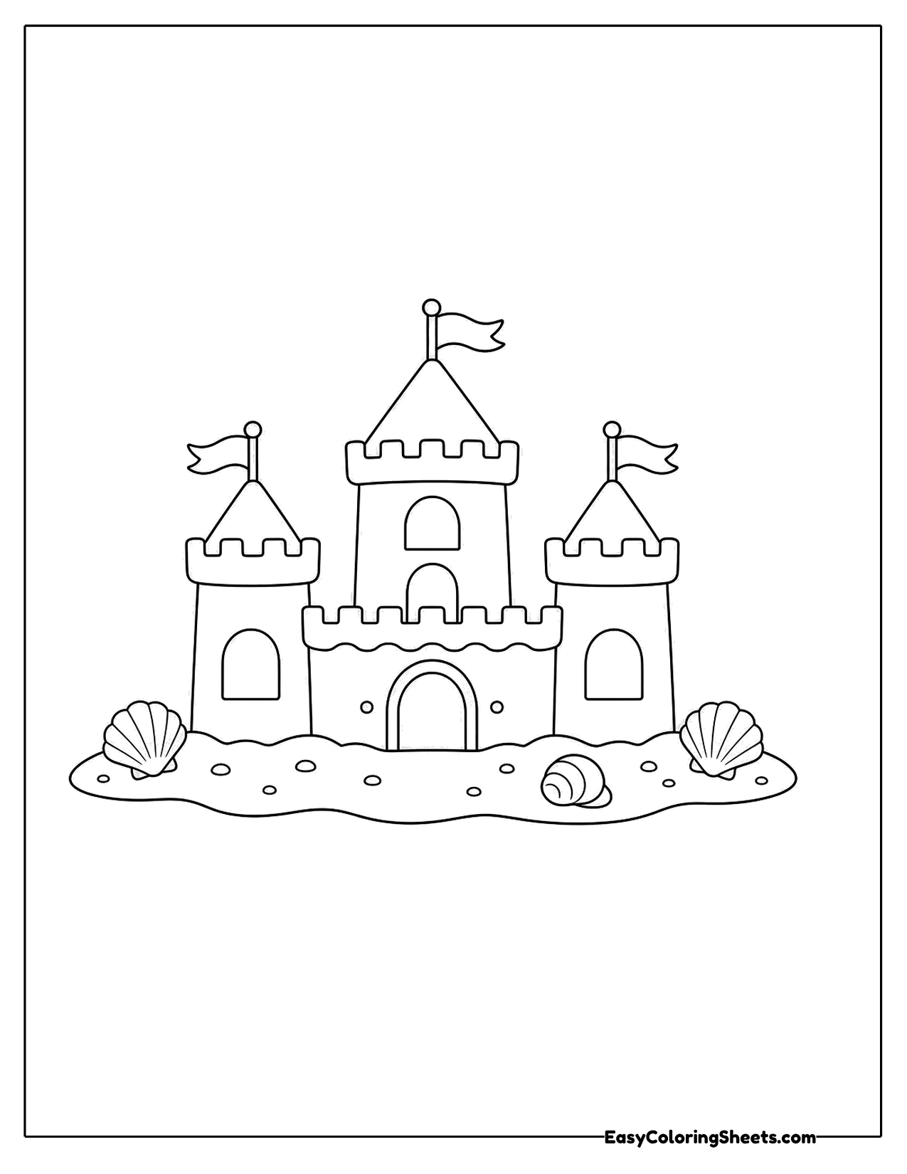 Sandcastle with three towers and flags