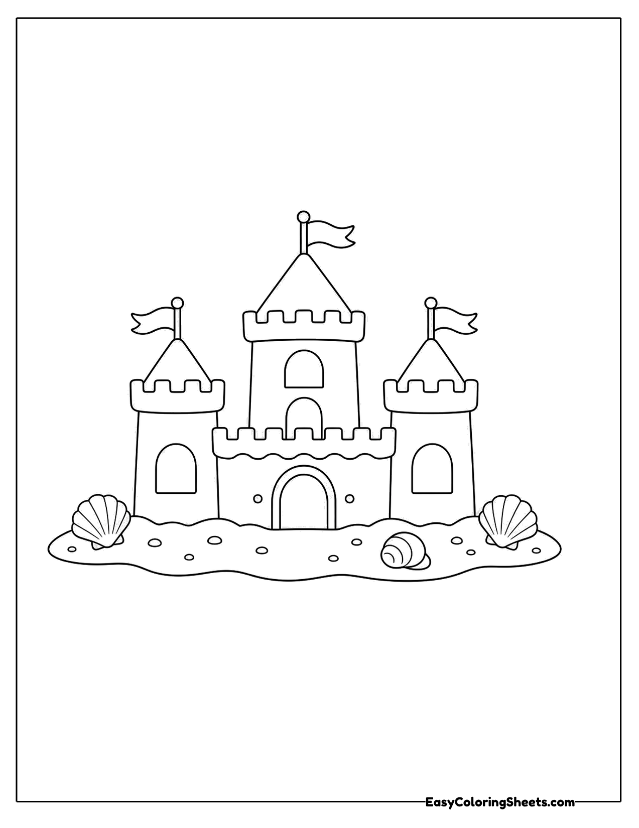 Sandcastle with three towers and flags