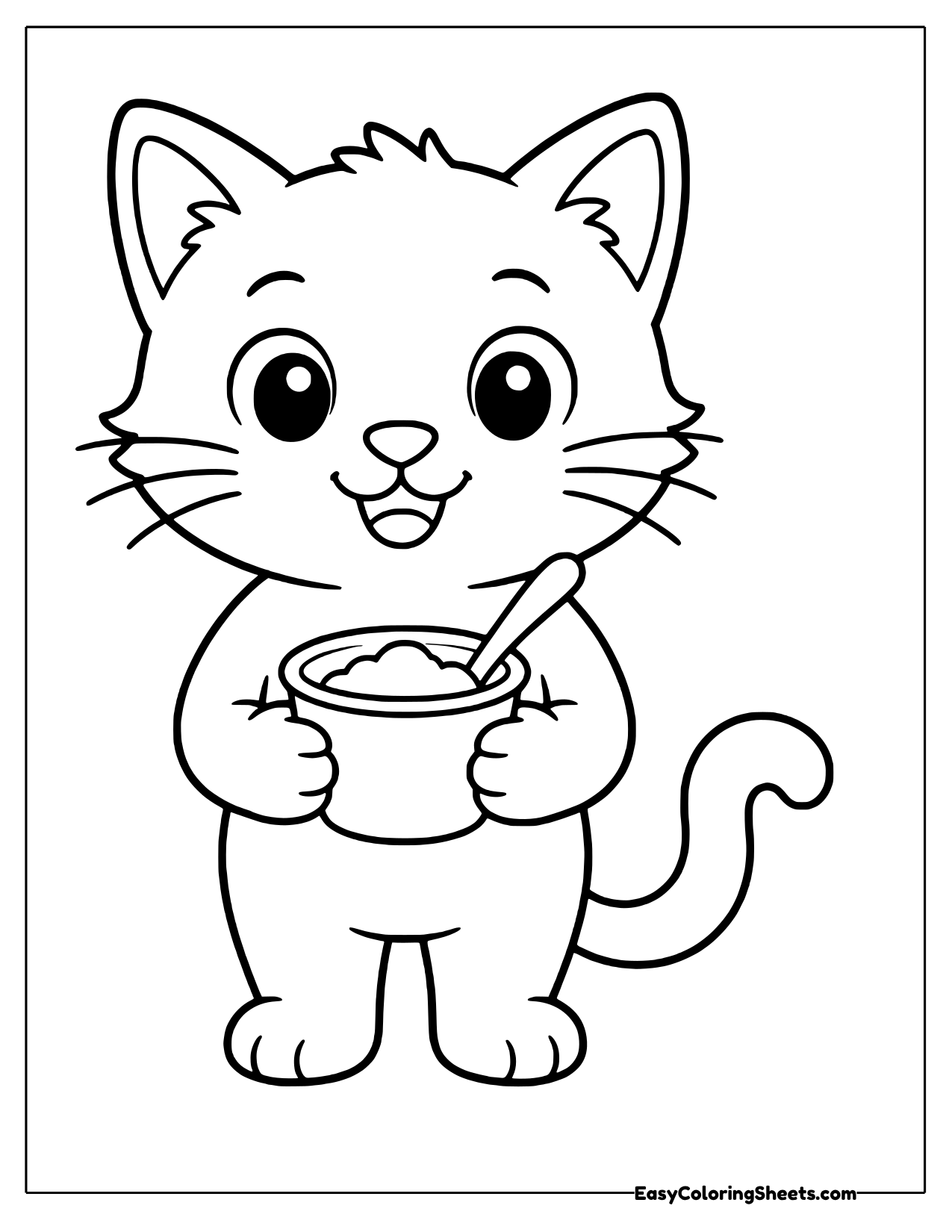 Kitten holding a yogurt cup with a spoon