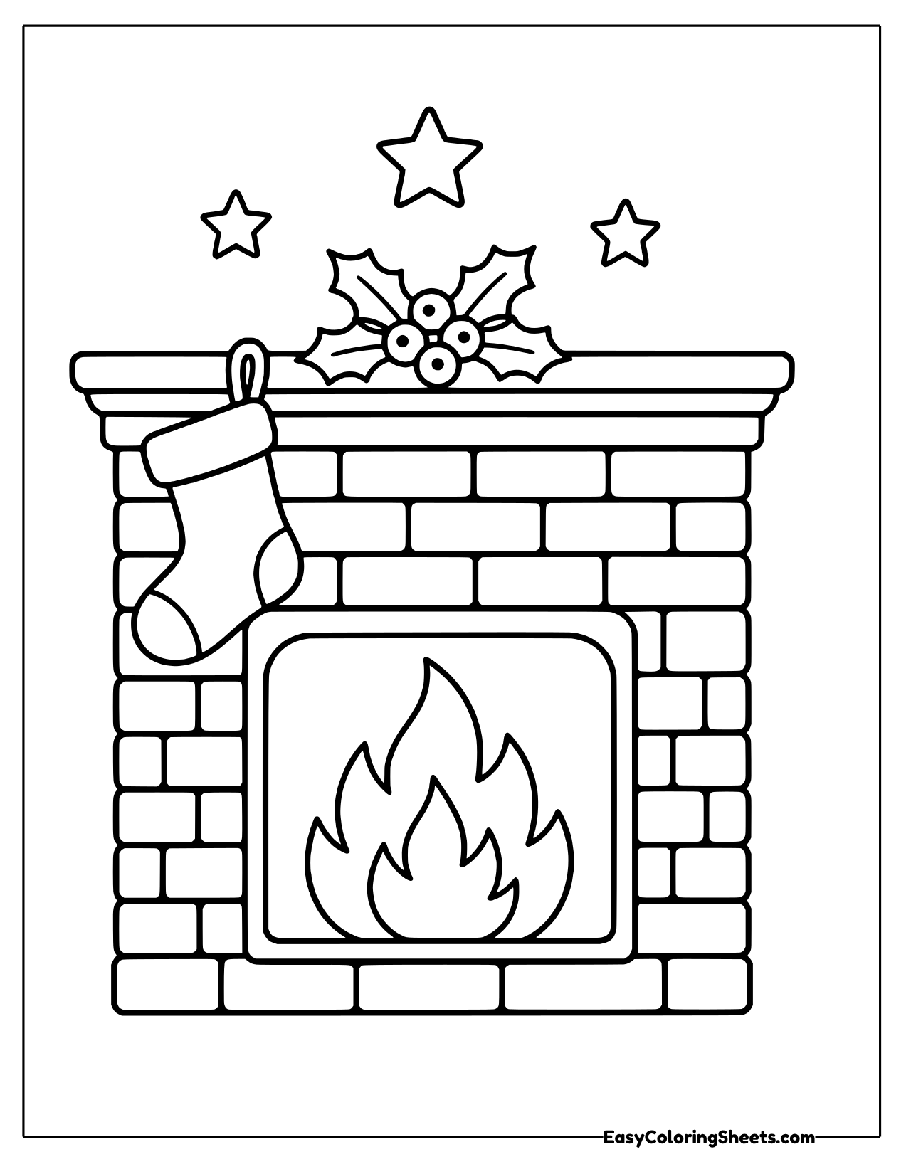 Brick fireplace with a hanging stocking