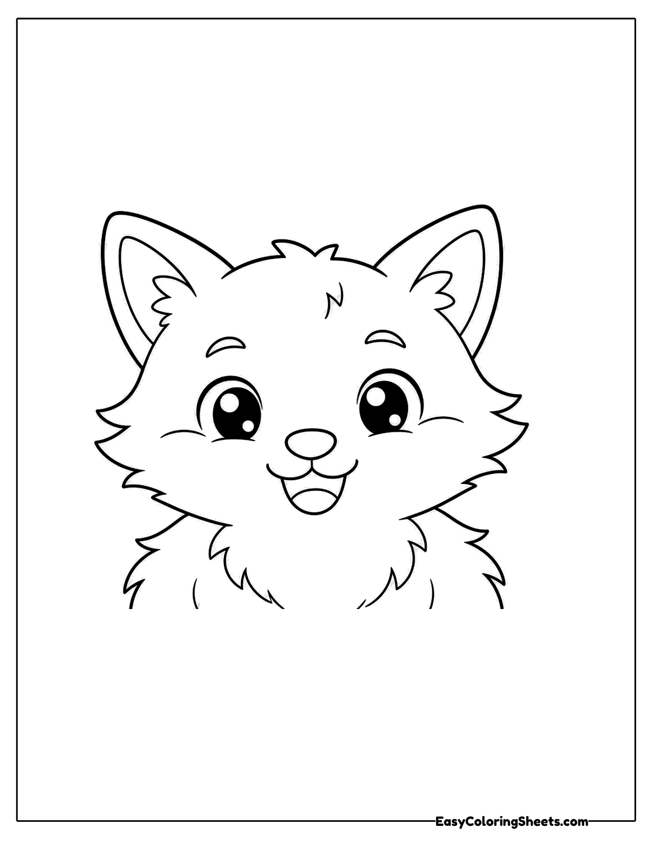 Close up of a smiling fox face with fluffy cheeks
