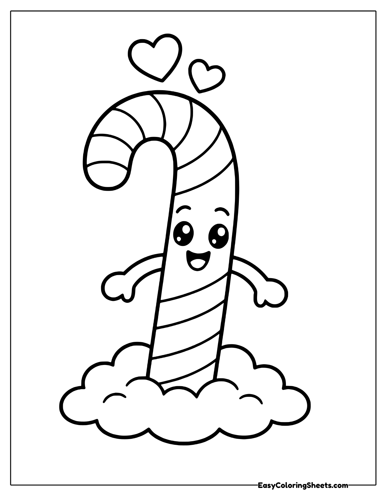 Kawaii candy cane character with hearts