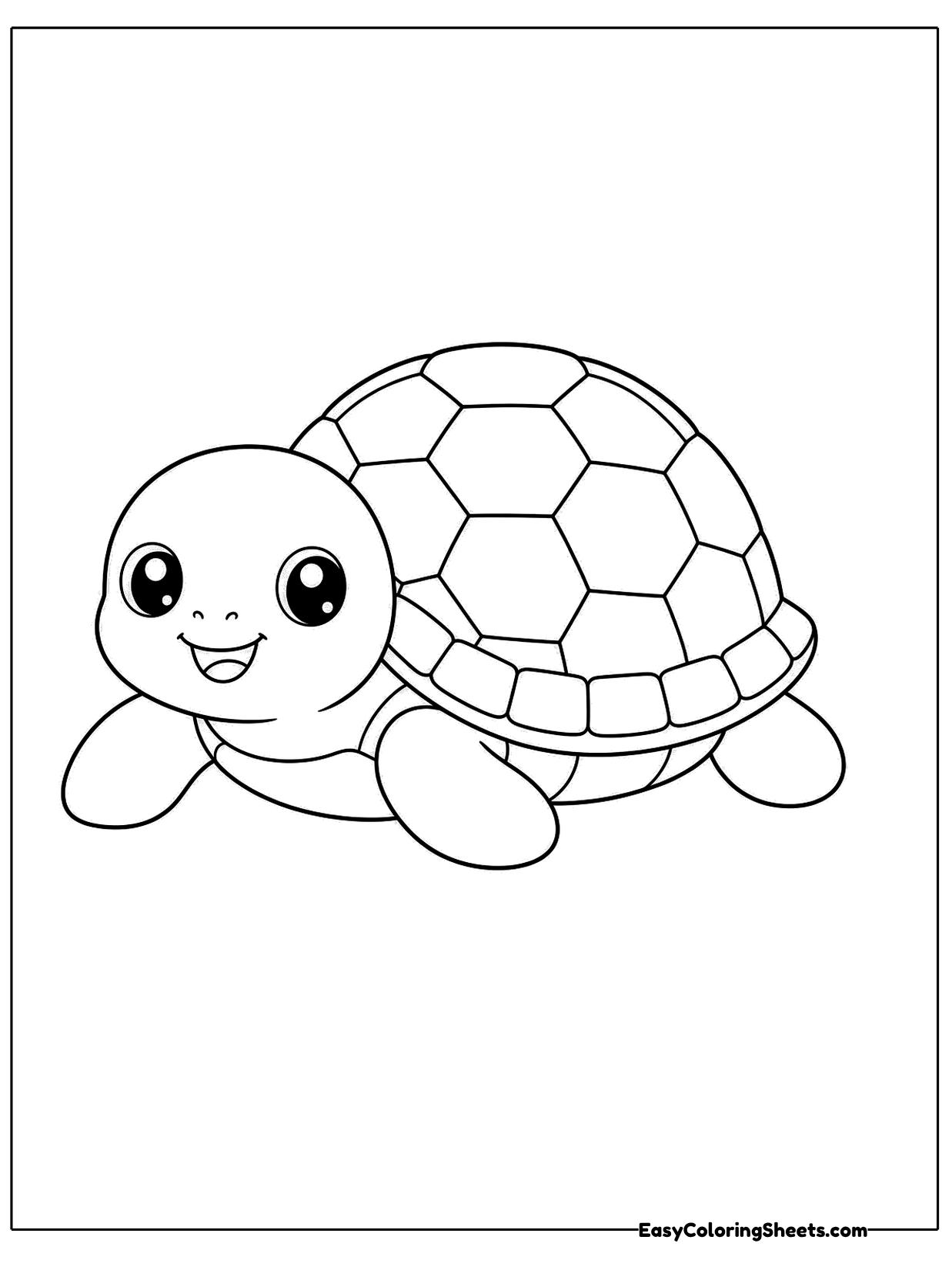 A relaxed turtle lies low with its head stretched forward and its legs tucked beneath a big dome shell.