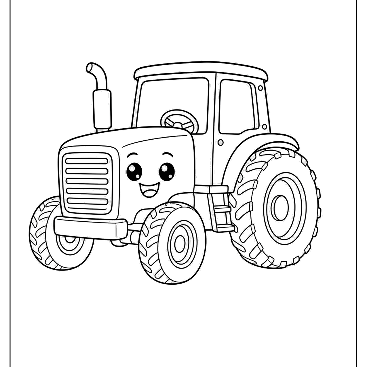 Smiling tractor character with big wheels
