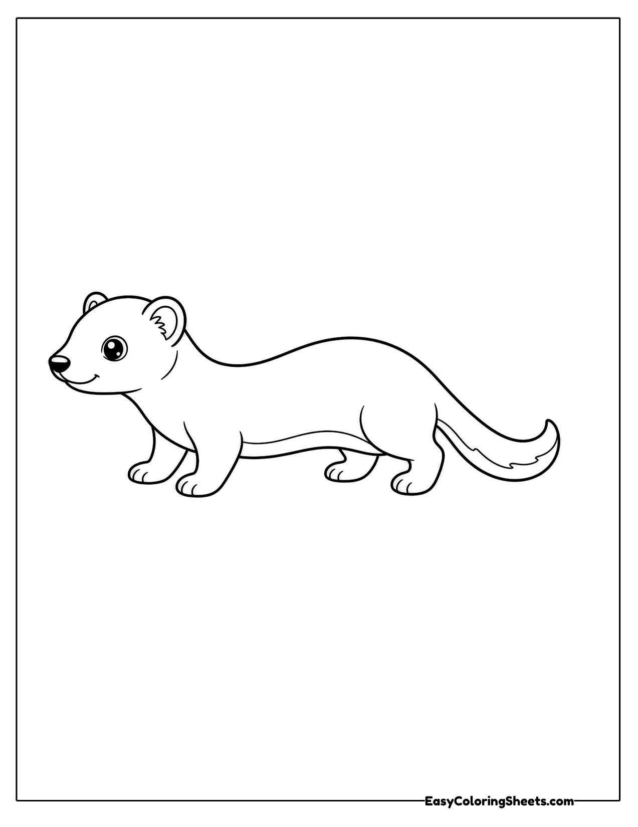 Young ferret stretching out with a long bushy tail