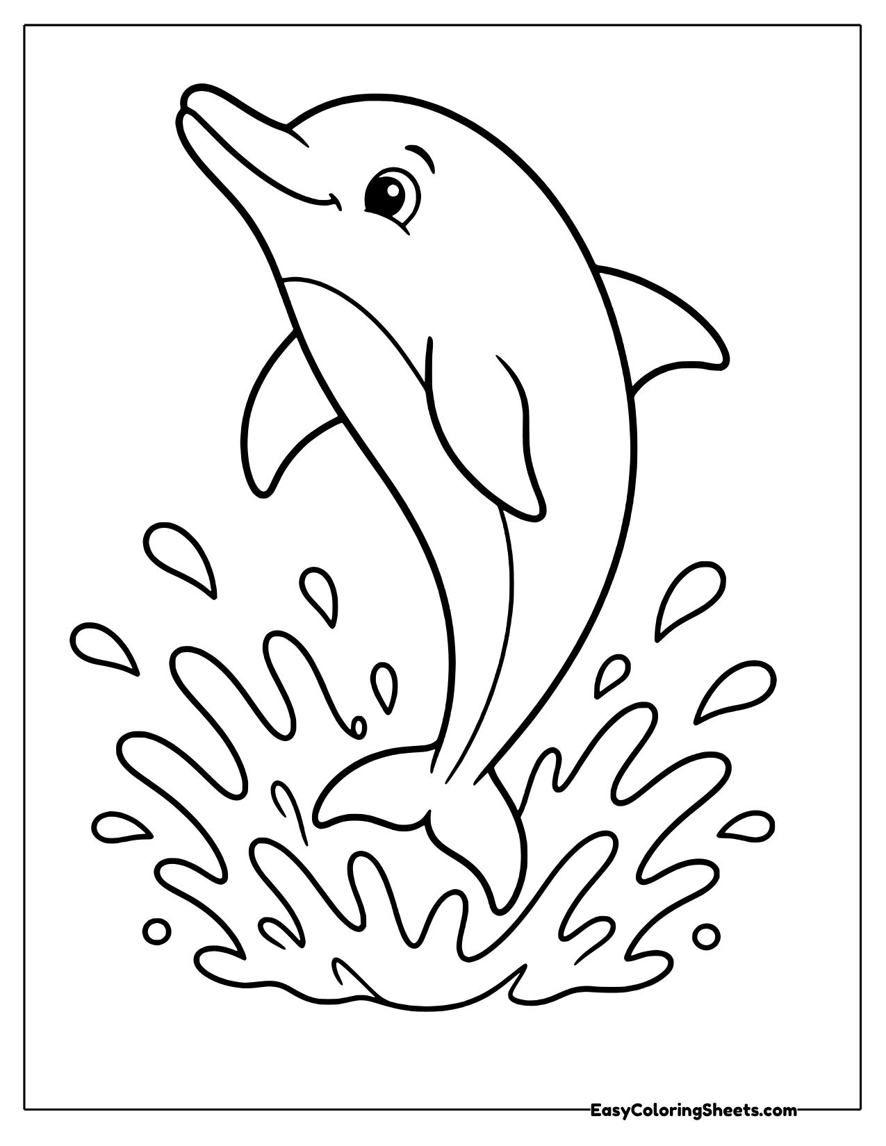 A dolphin leaps upward from a circle of splashing water drops that look like a crown.