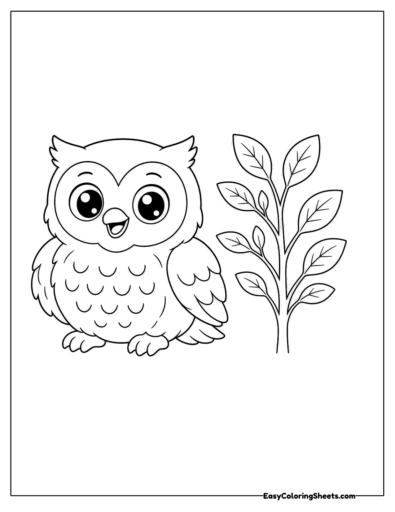 Owl sitting beside a leafy plant