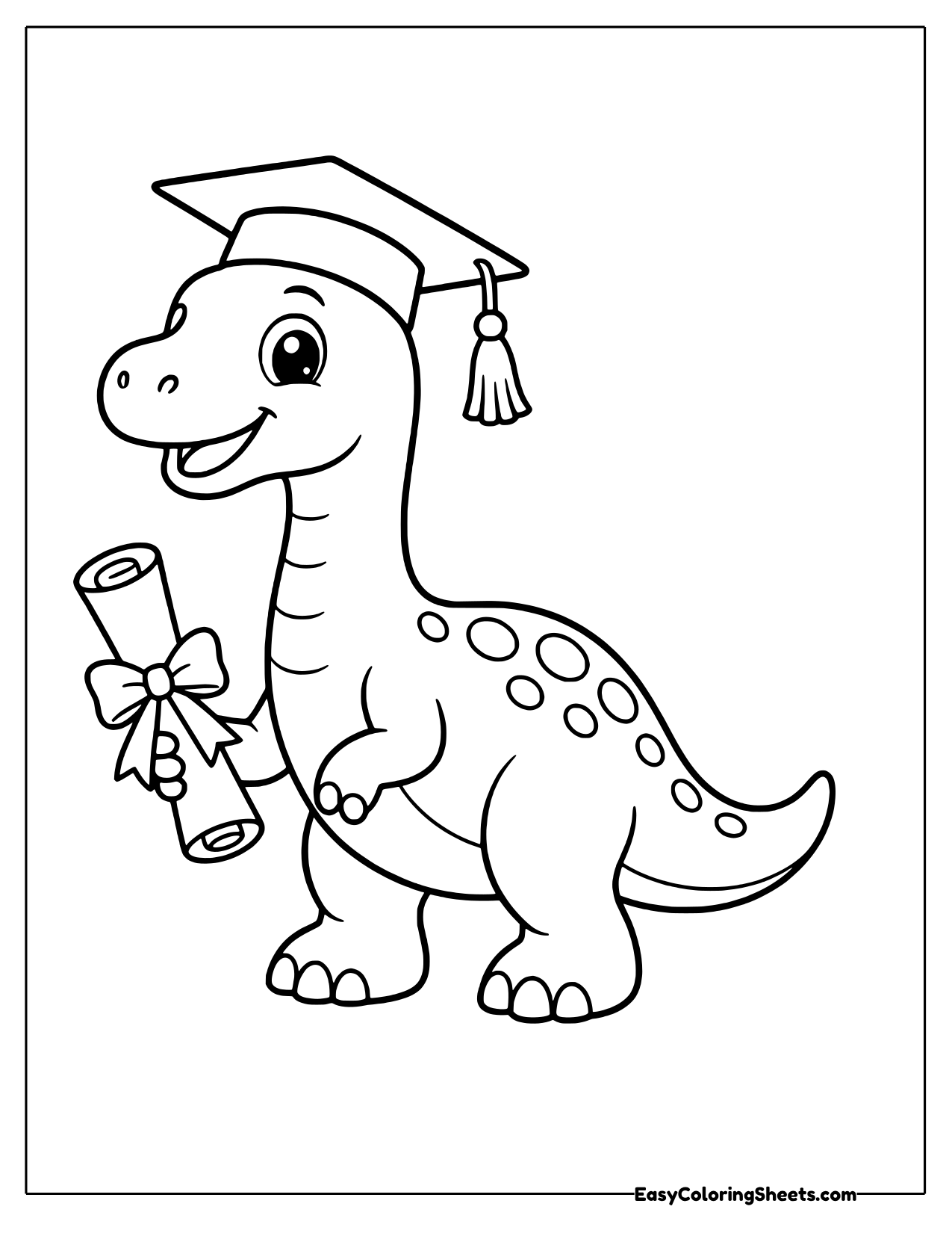 Brachiosaurus in a graduation cap holding a rolled diploma