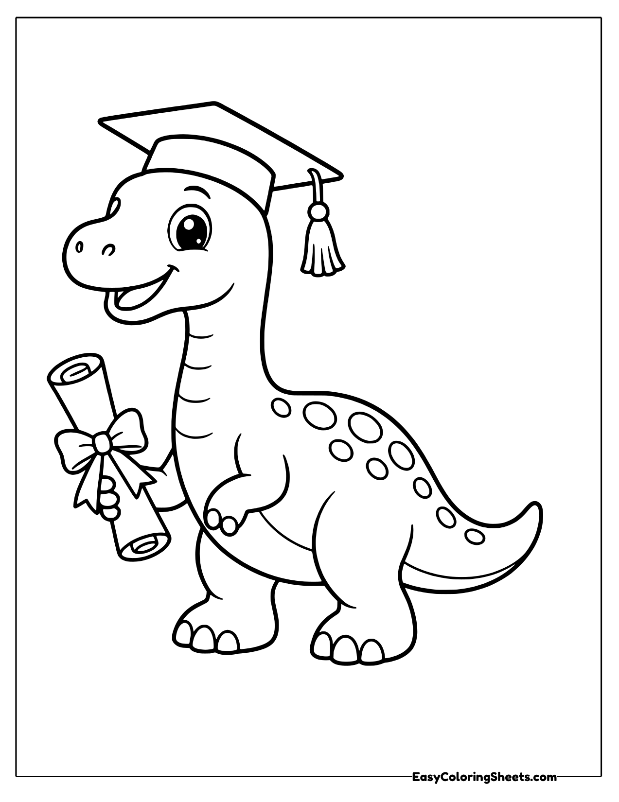 Brachiosaurus in a graduation cap holding a rolled diploma
