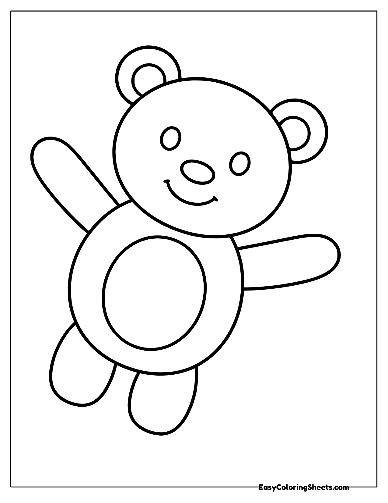 Waving teddy bear made of circles, an oval and rounded rectangles