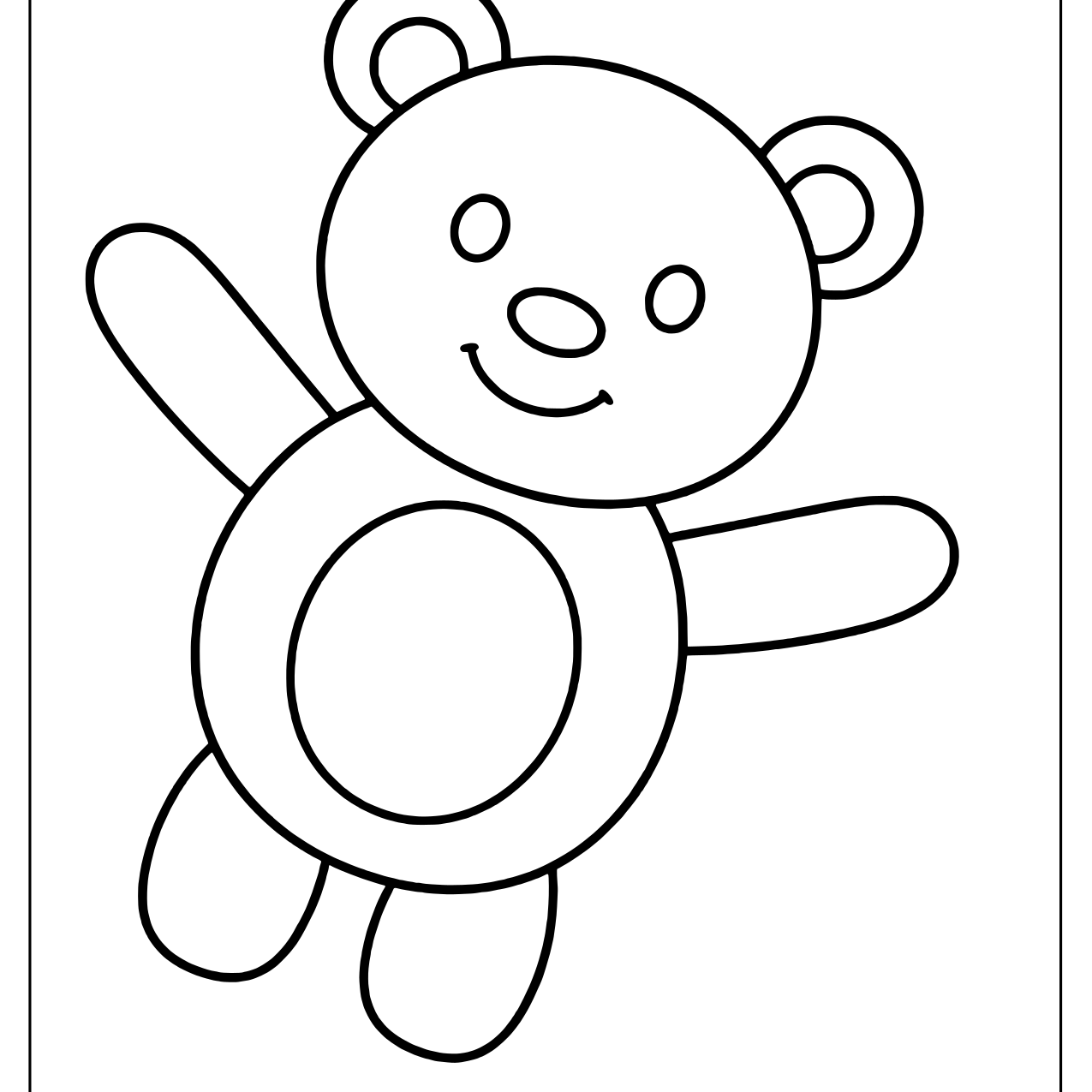 Waving teddy bear made of circles, an oval and rounded rectangles