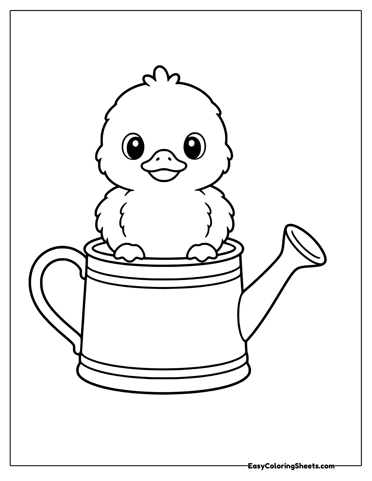 Duckling peeking out of a watering can