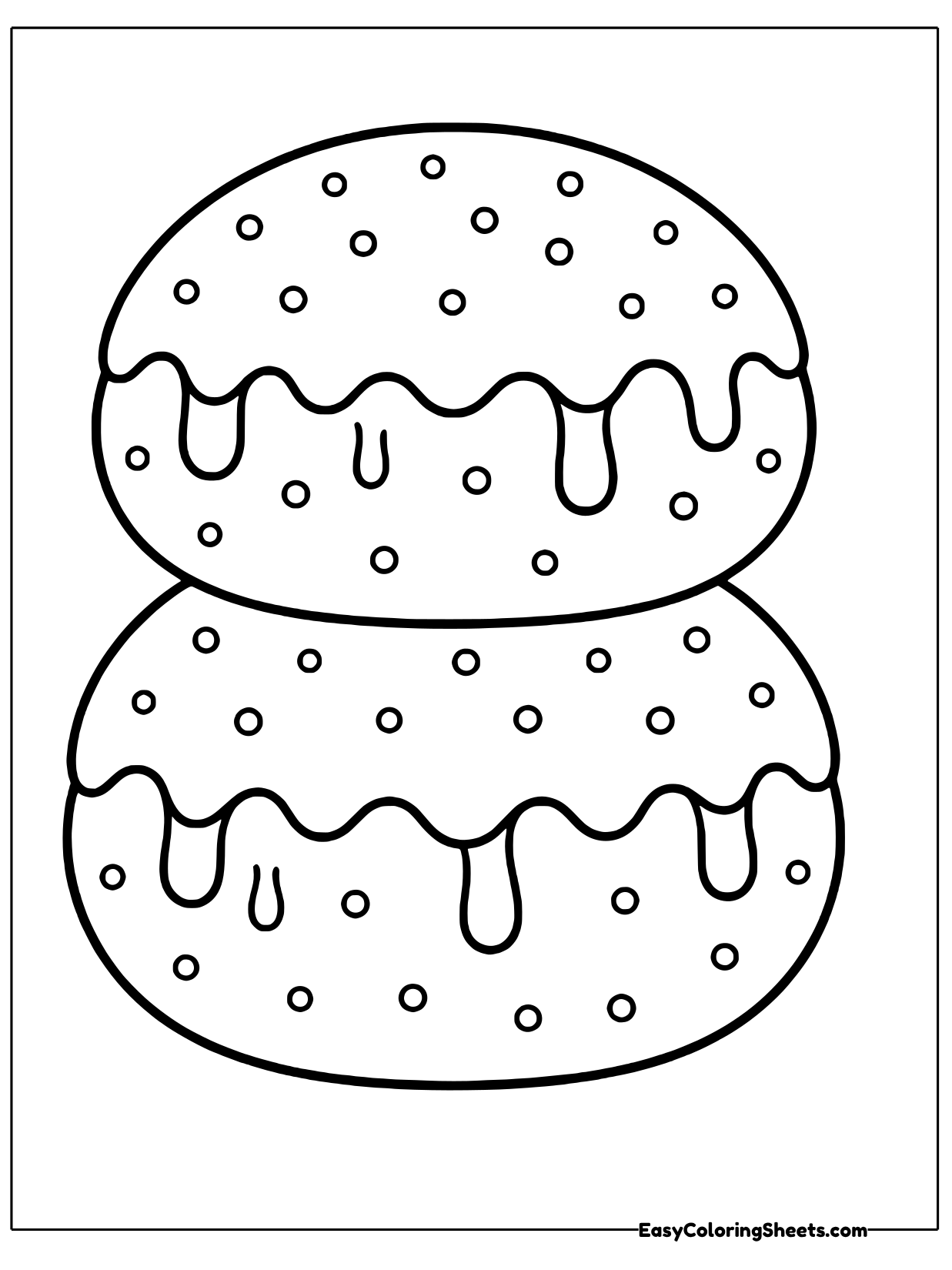 Two plump sufganiyot jelly doughnuts are stacked one on top of the other, each dripping with sweet glaze and dotted with.