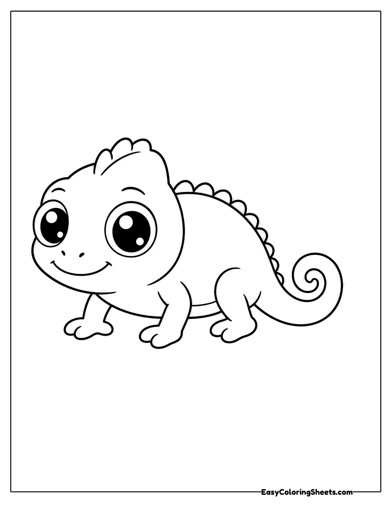 Baby chameleon with a curled tail