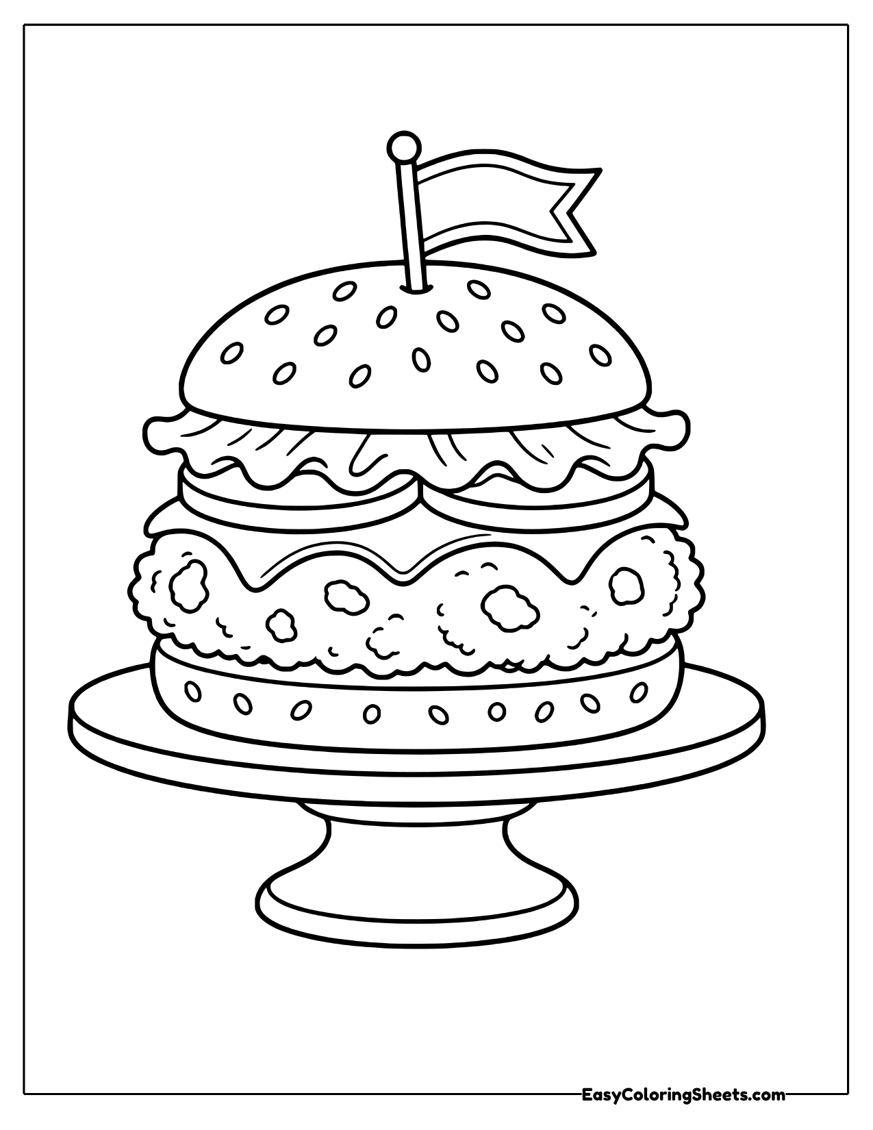 Crispy chicken burger on a stand with a flag pick