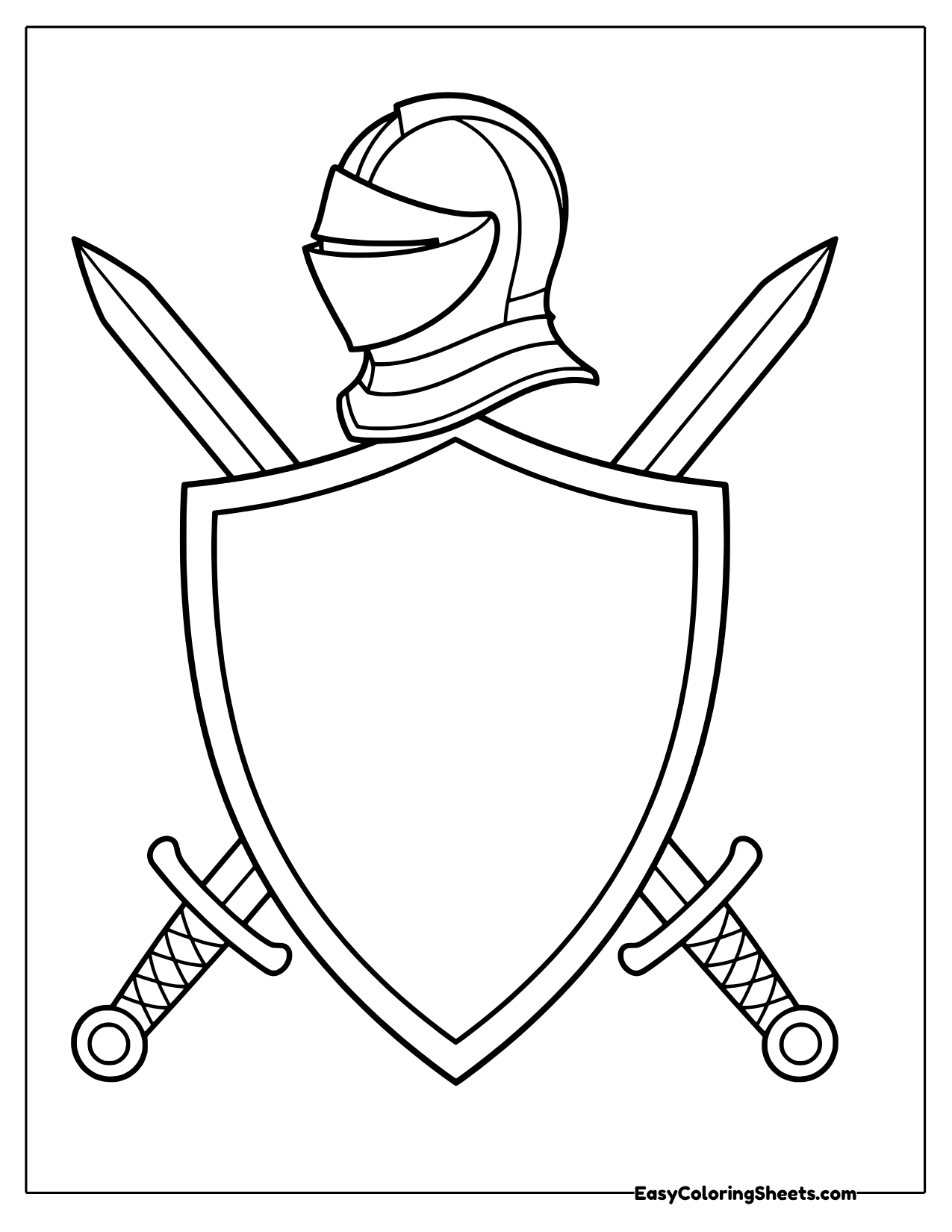 Knight helmet above a blank shield with two crossed swords