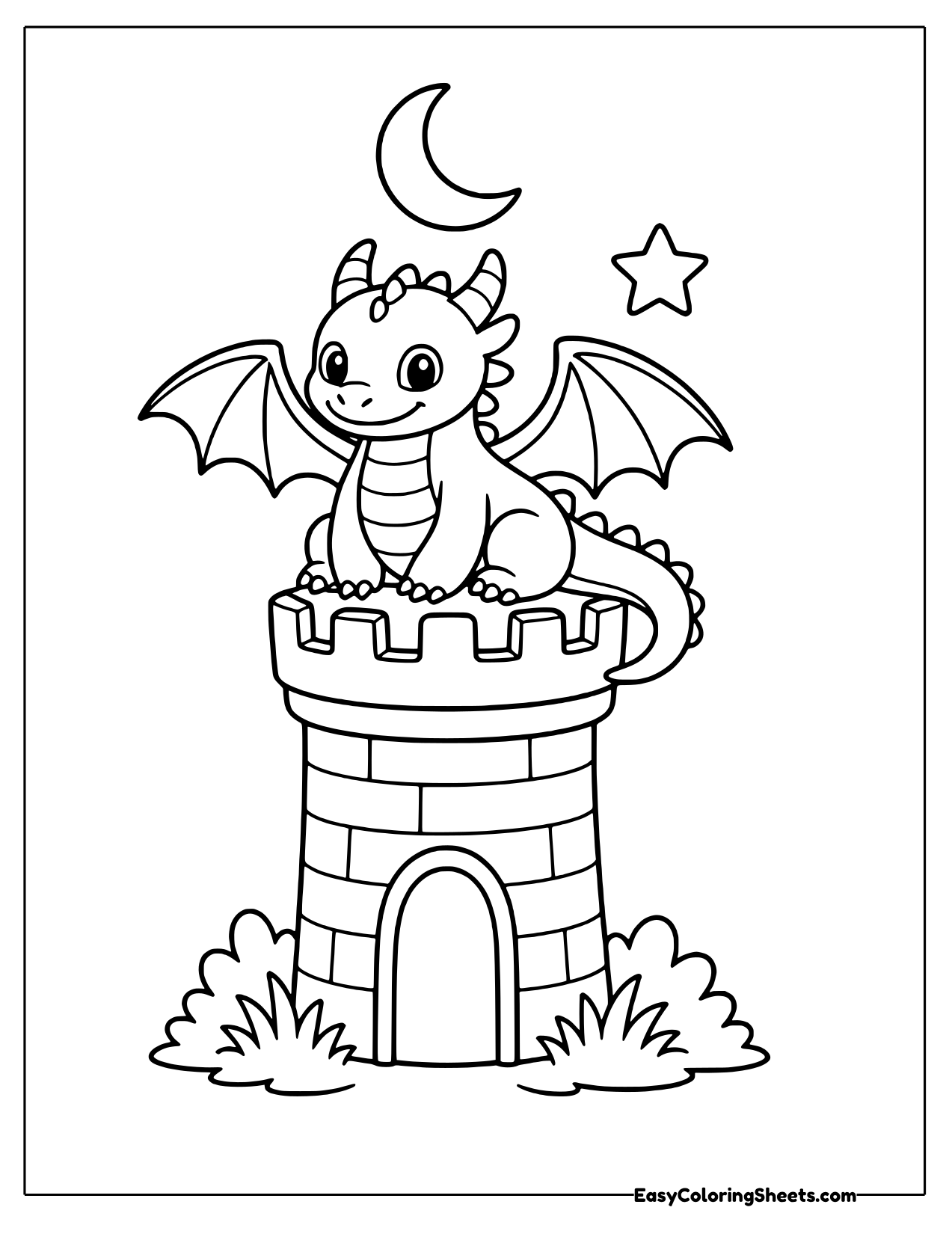 Dragon sitting on top of a castle tower