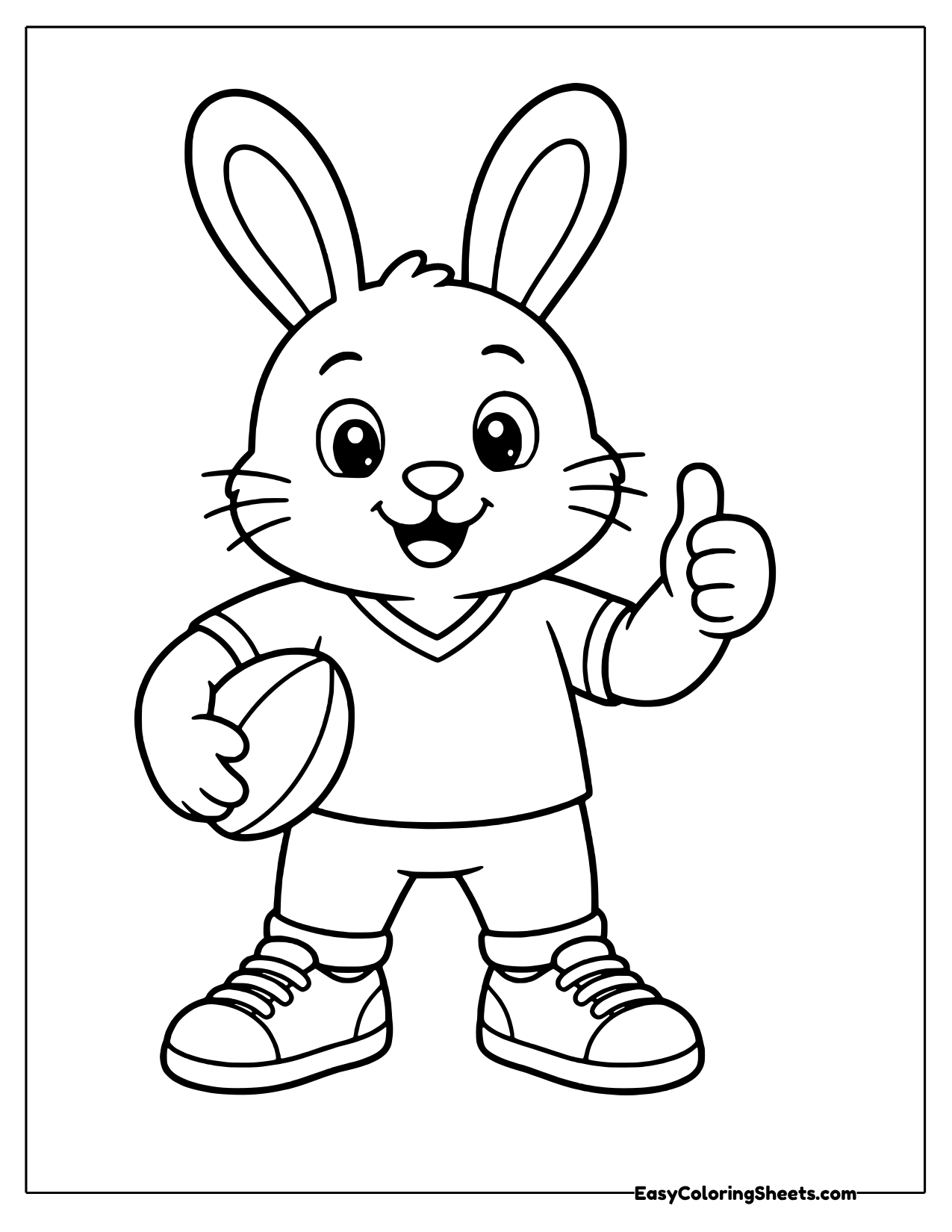 Bunny in a sports jersey holding a football and giving a thumbs up