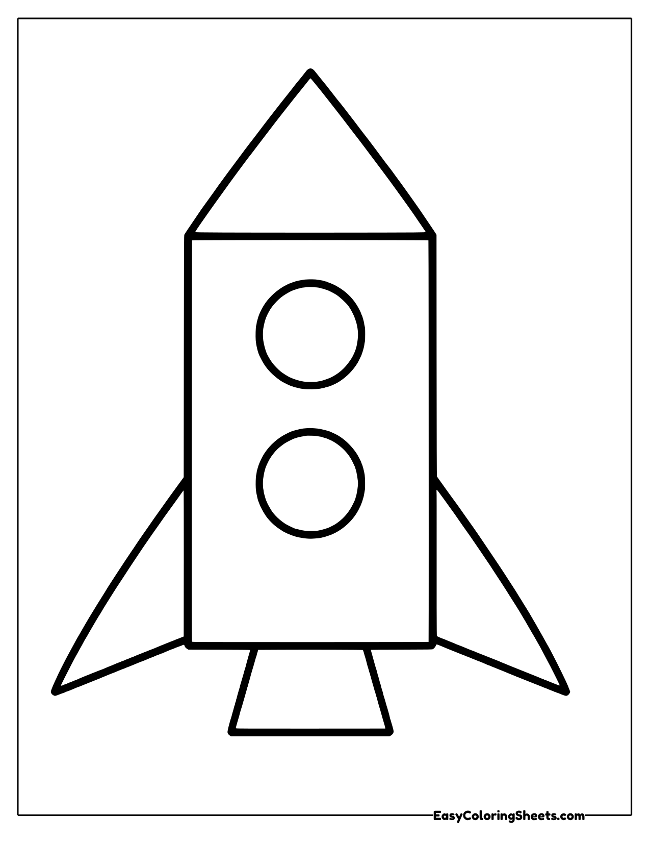 Rocket built from a rectangle, triangles, circles and a trapezoid