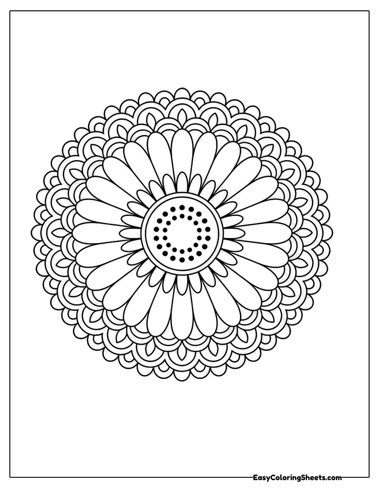 Daisy mandala with rings of fine petals