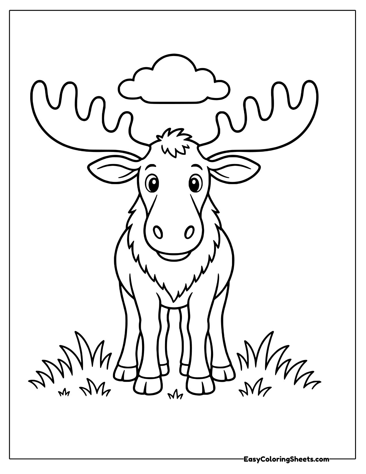 Moose standing in a meadow under a cloud