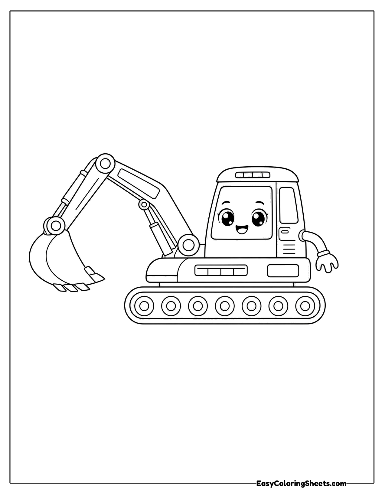 Cute excavator character with long tracks