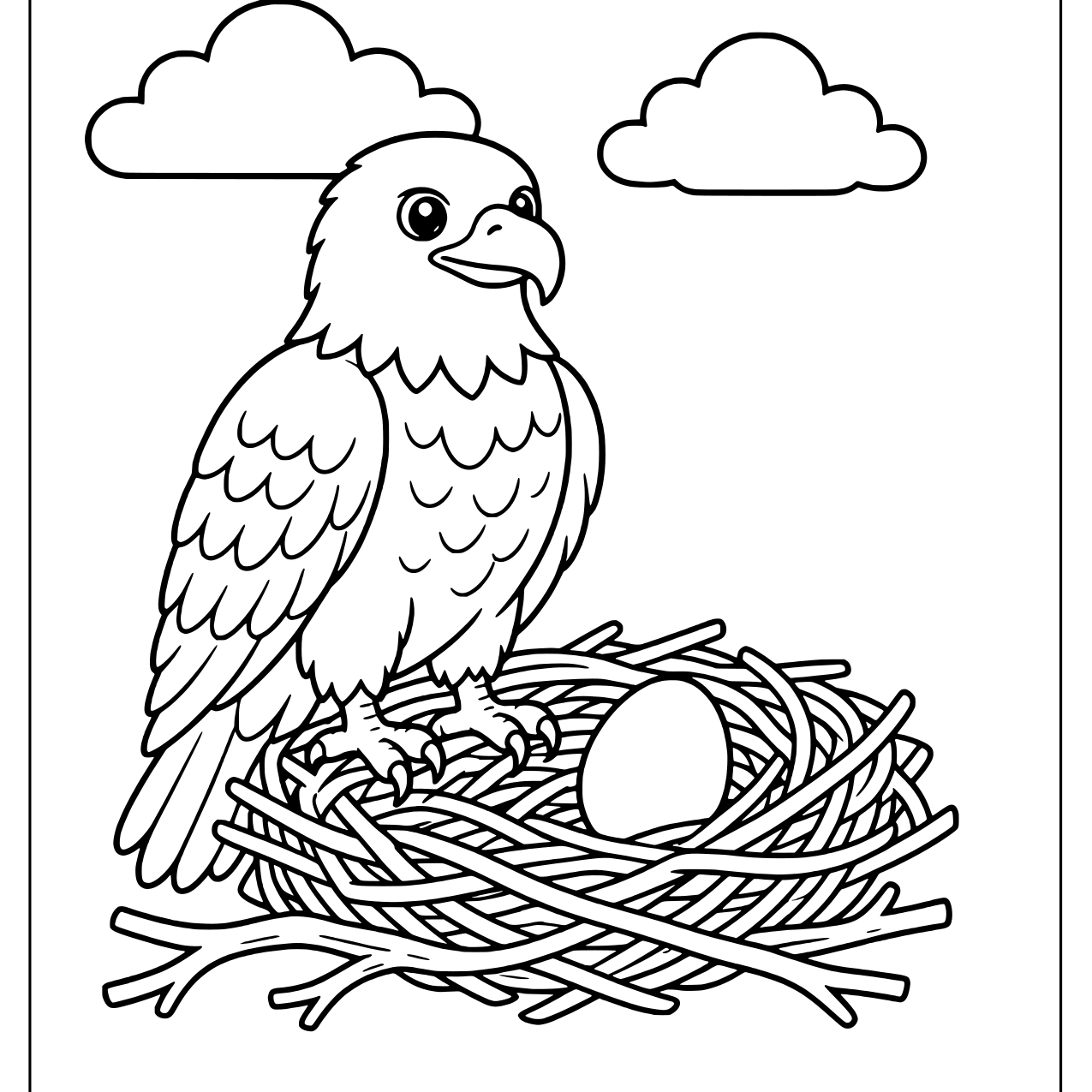 Bald eagle standing beside an egg in its nest