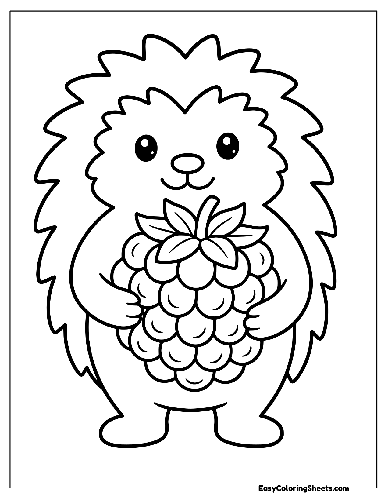 Friendly hedgehog hugging a juicy raspberry to its tummy