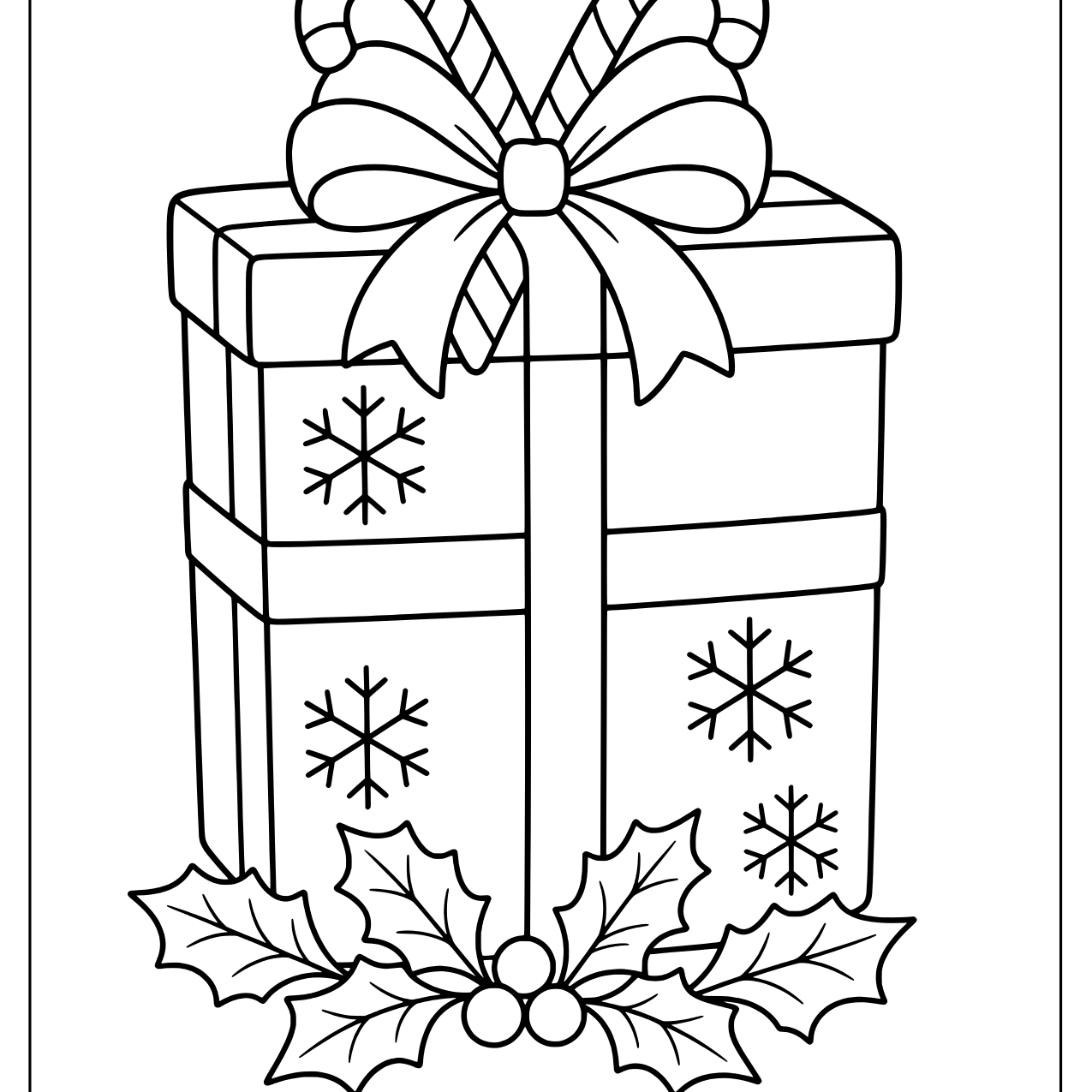 Christmas present with candy canes in the bow and holly
