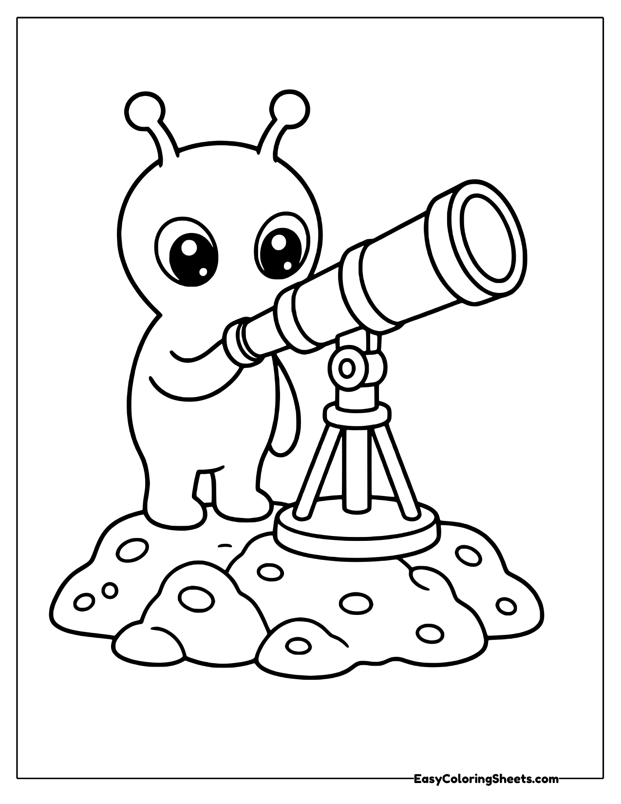 Alien looking through a telescope on a tripod