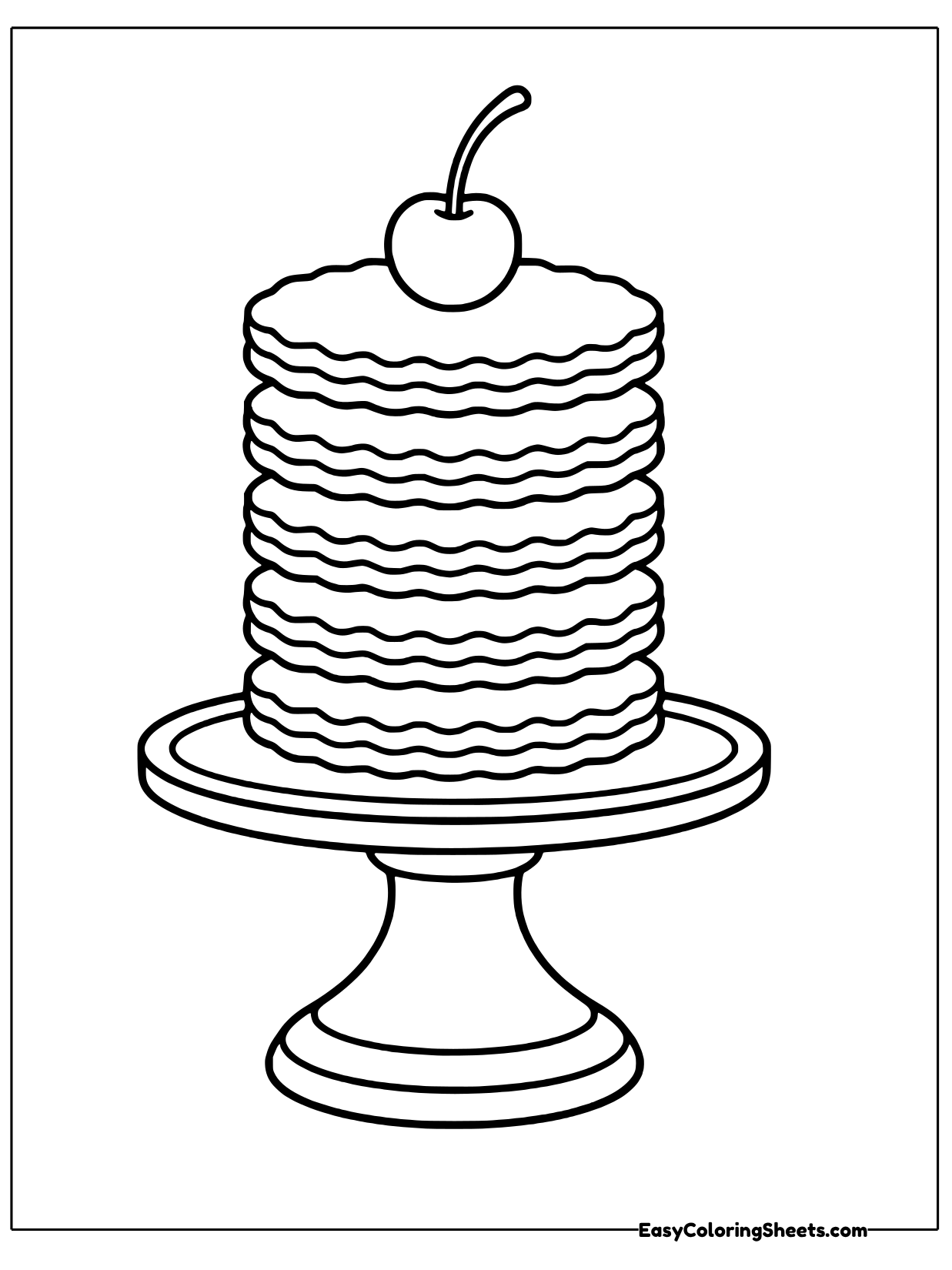 A neat stack of biscuits sits on a tall cake stand with a cherry perched on top.