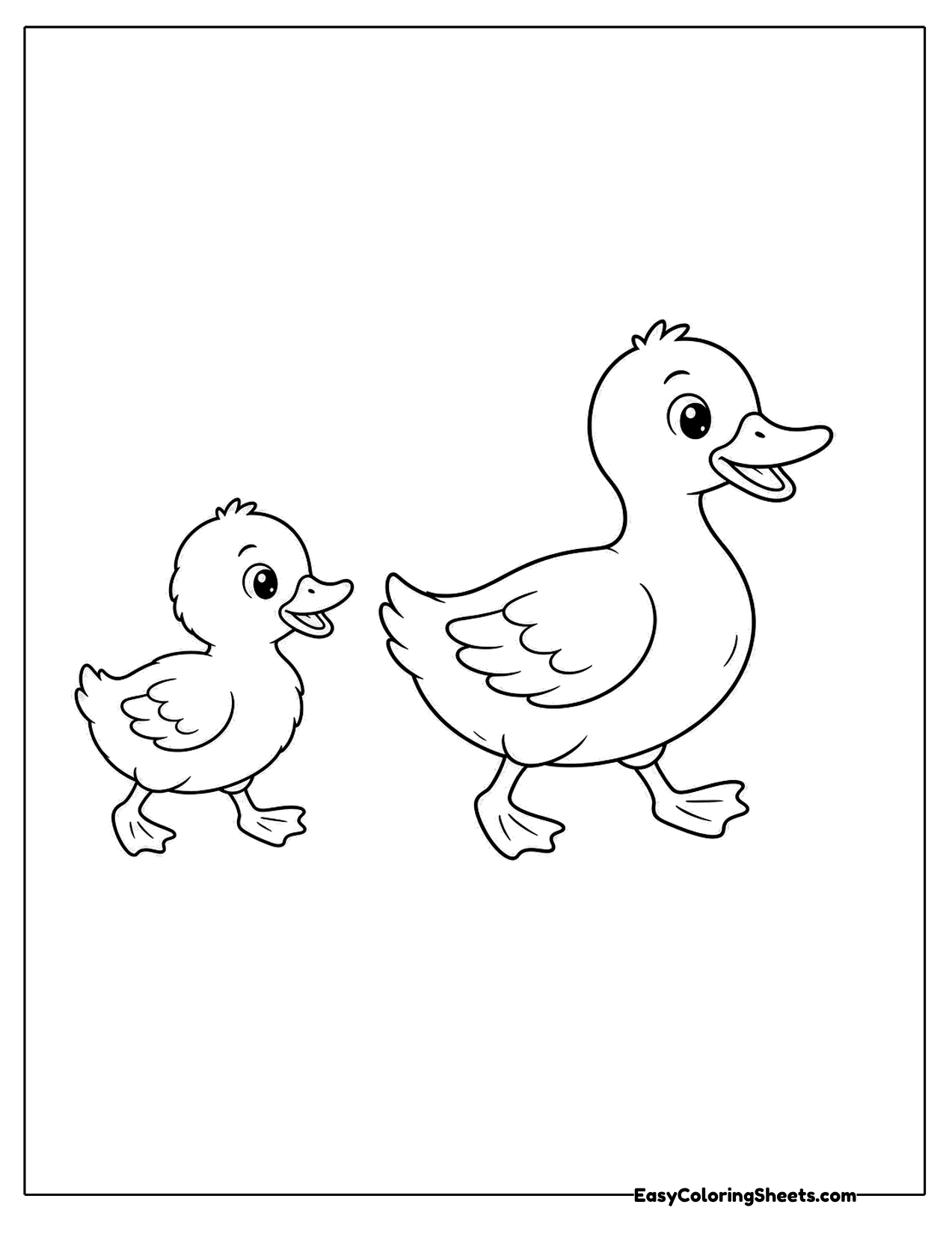Duckling following its mother