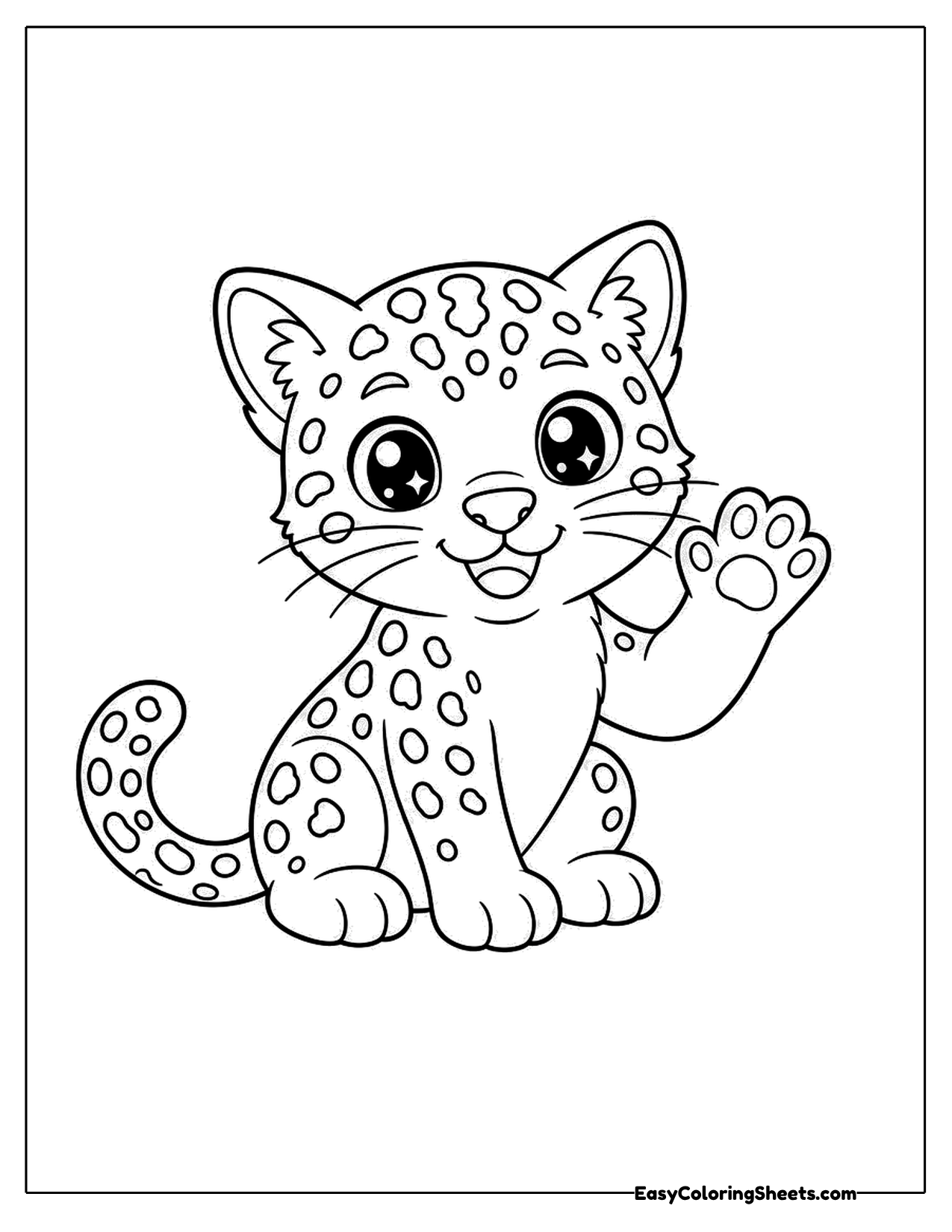 Cartoon ocelot sitting and waving
