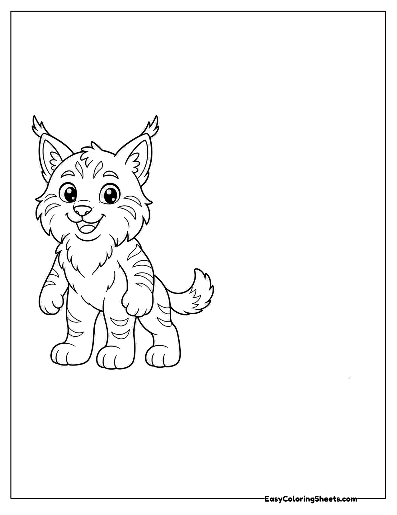 Little cartoon lynx standing with its tail up