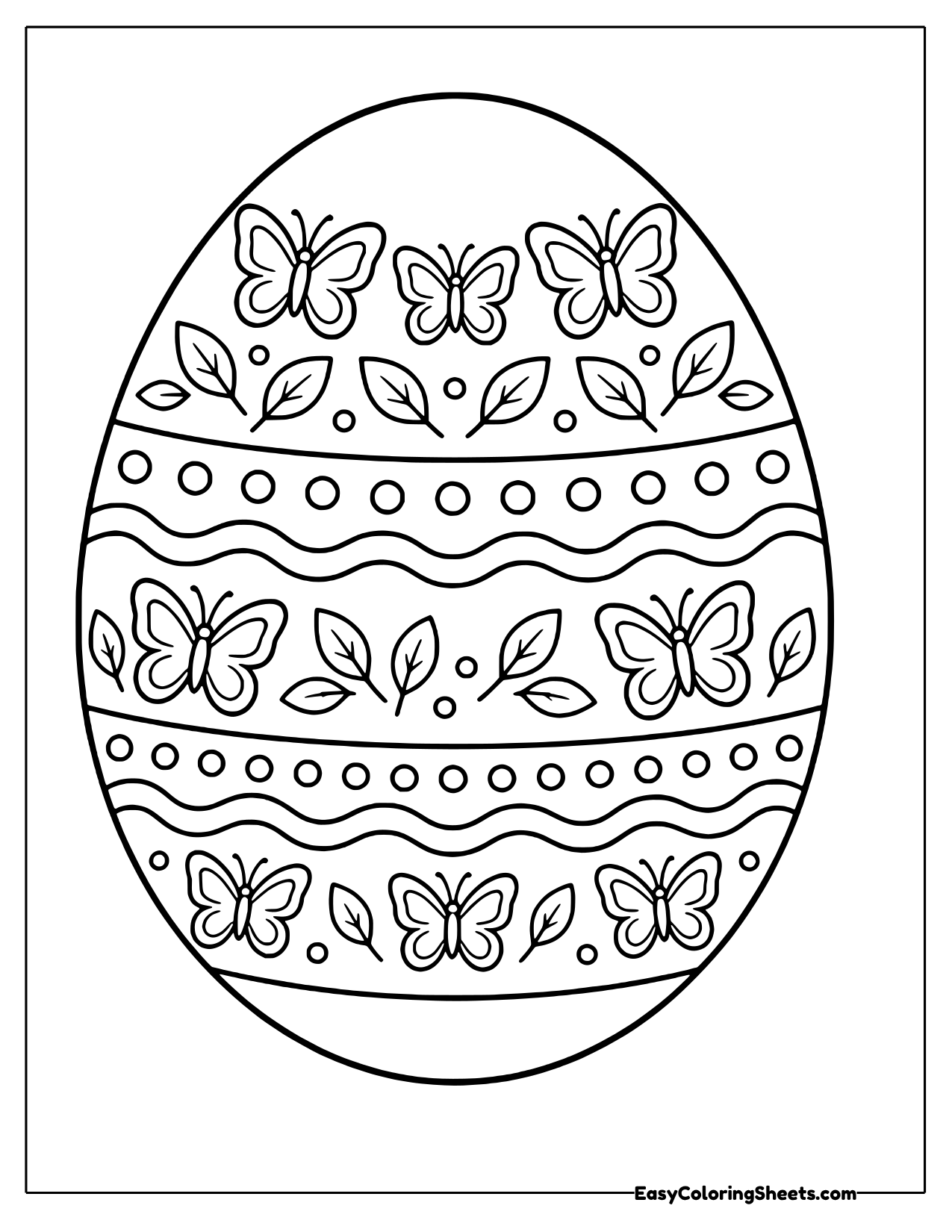 Easter egg template with butterflies and leaves