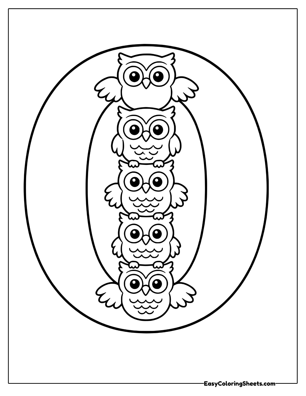 Bubble letter O filled with stacked owls